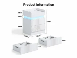 DripeX Mesa de noche de mesa nocturna LED con 2 cajones de almacenamiento LED multicolores, espacio de almacenamiento en el nivel superior, 45x33.5x58 cm,
