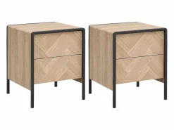 Vente-unique Mesa de noche lote de 2 con 2 cajones de MDF color natural y negro - TUMACO