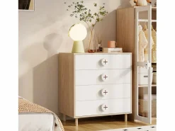 Discount Mesa de noche 80x54x90 cm - con 4 cajones - lacada + paneles de partículas - + natural Muebles Niño