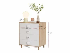 Discount Mesa de noche 80x54x90 cm - con 4 cajones - lacada + paneles de partículas - + natural Muebles Niño