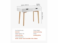 Outlet Mesa de Oficina Pequeña SucceBuy Escritorio Pequeño para Ordenador con Cajones para Dormitorio, y Madera Blanco