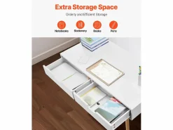 Outlet Mesa de Oficina Pequeña SucceBuy Escritorio Pequeño para Ordenador con Cajones para Dormitorio, y Madera Blanco