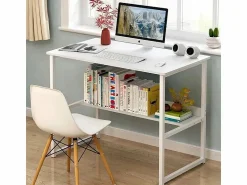 Mesa de ordenador blanca para jovenes con estante moderna 100 cm