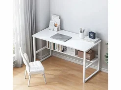 Mesa de ordenador blanca para jovenes con estante moderna 100 cm