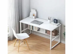 Mesa de ordenador blanca para jovenes con estante moderna 100 cm