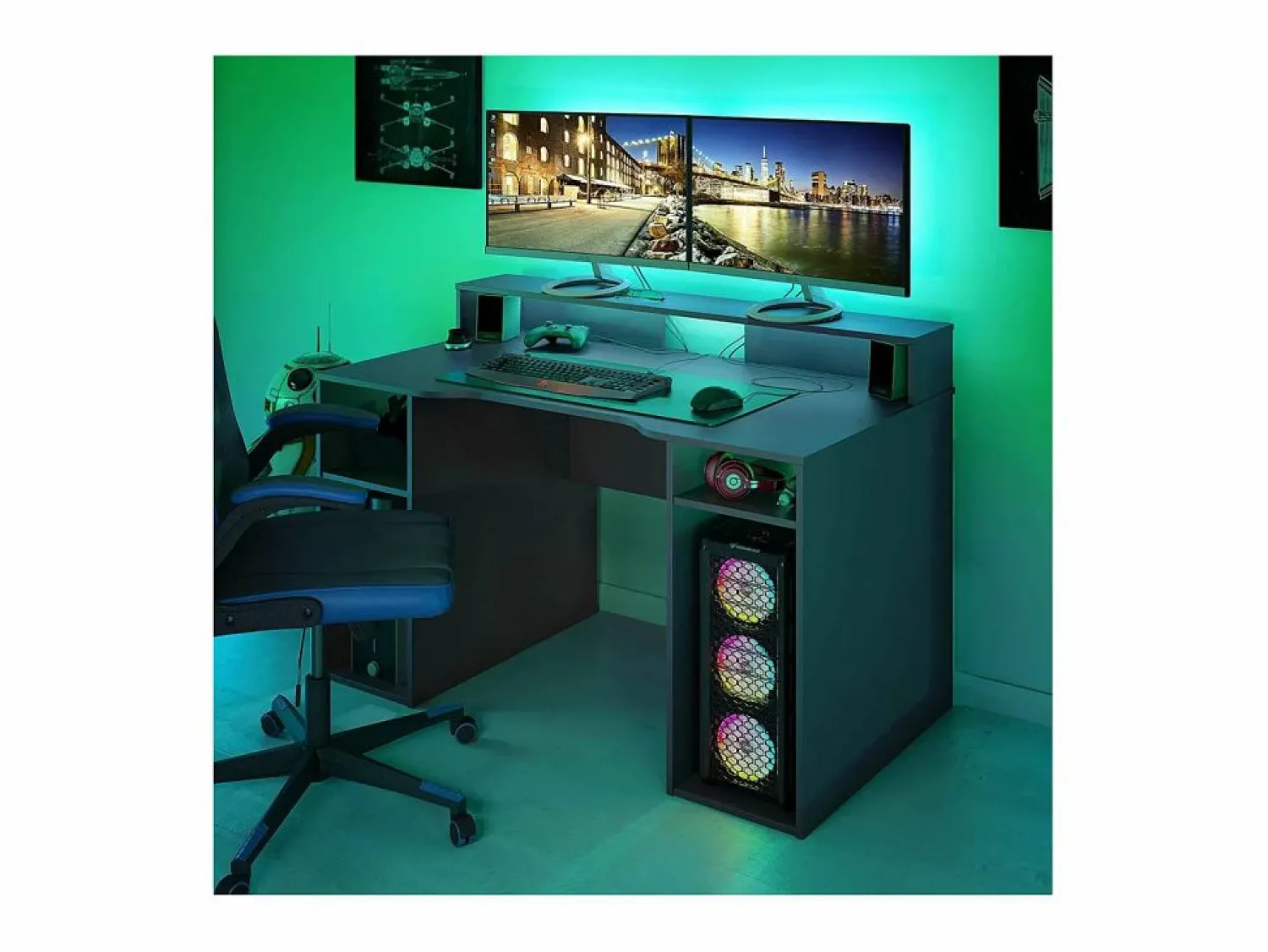 Sale Mesa de ordenador color antracita Gamer 88 cm (alto) x 136 cm (ancho) x 67 cm (prof.) Gris