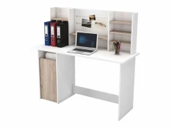 New Mesa de Ordenador Escritorio con altillo 135cm. y Roble Blanco