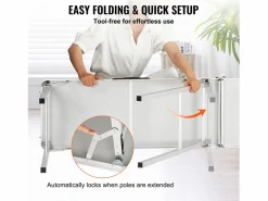 Hot Mesa de Pódium SucceBuy para Salón Profesional, 197,5 x 38,5 cm, Mostrador de Exposición Plegable con Soporte de Almacenamiento y Bolsa de Transporte Negro