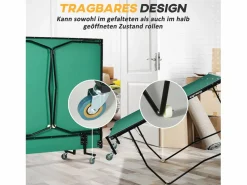 Mesa de ping pong plegable para interior y exterior, MDF, , con ruedas y accesorios (274 x 152,5 x 76 cm) Verde