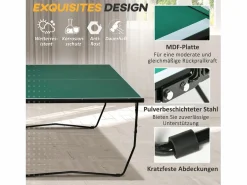 Mesa de ping pong plegable para interior y exterior, MDF, , con ruedas y accesorios (274 x 152,5 x 76 cm) Verde