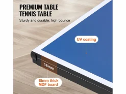 Online Mesa de Ping-Pong SucceBuy, Tenis de Mesa Profesional, MDF de Interior, Plegable con Red de Ajuste Rápido, Ruedas Bloqueables Ping Pong