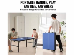 Discount Mesa de Ping-Pong SucceBuy, Mesa de Ping-Pong Plegable, Tamaño Medio, MDF, Uso Interior Azul