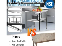 Outlet Mesa de Trabajo de Acero Inoxidable SucceBuy, 61 x 61 x 85 cm, Mesa de Preparación de Alimentos Comercial con Ruedas Plateado