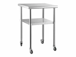 Outlet Mesa de Trabajo de Acero Inoxidable SucceBuy, 61 x 61 x 85 cm, Mesa de Preparación de Alimentos Comercial con Ruedas Plateado