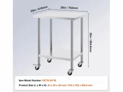 Clearance Mesa de Trabajo SucceBuy Mesa de Trabajo de Acero Inoxidable de 60.96 x 76.2 cm con 4 Ruedas Mueble Camarera