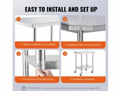 Clearance Mesa de Trabajo SucceBuy Mesa de Trabajo de Acero Inoxidable de 60.96 x 76.2 cm con 4 Ruedas Mueble Camarera