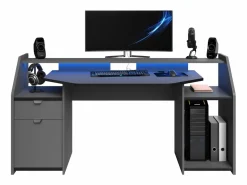 Outlet Mesa Escritorio Gaming Grande con Cajón y Armario LED 98x180x67 cm Gris