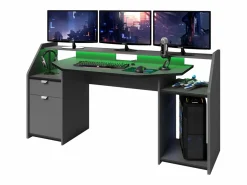 Outlet Mesa Escritorio Gaming Grande con Cajón y Armario LED 98x180x67 cm Gris