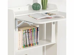Best Sobuy Mesa Escritorio Plegable Mesa Plegable para Computadora con Estantes de Almacenamiento Mesa de Trabajo 64x58x82cm FWT92-W ES Blanco