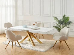 Best Vente-unique Mesa extensible 6 a 10 cubiertos de MDF y metal - Efecto mármol y dorado - CATONAV Blanco