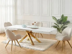 Best Vente-unique Mesa extensible 6 a 10 cubiertos de MDF y metal - Efecto mármol y dorado - CATONAV Blanco