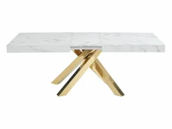 Best Vente-unique Mesa extensible 6 a 10 cubiertos de MDF y metal - Efecto mármol y dorado - CATONAV Blanco