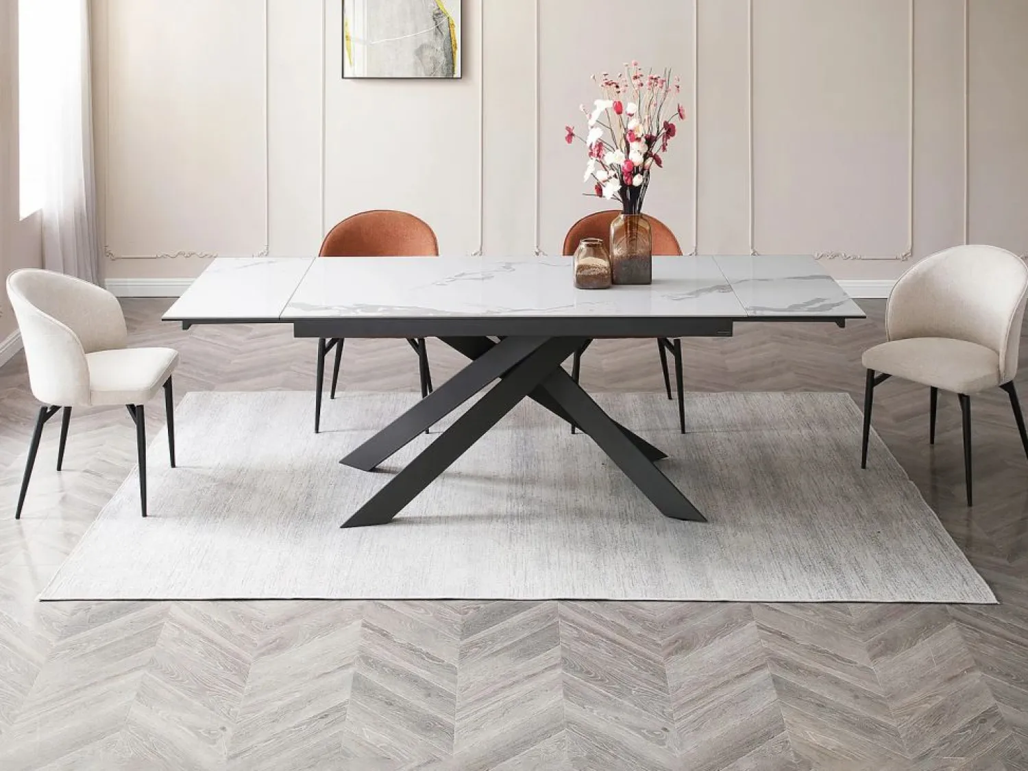 Maison Céphy Mesa extensible de cerámica y metal - Mármol blanco y antracita - COREMA de MORABITO