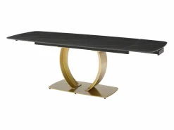 Online Mesa extensible de comedor en cerámica y metal dorado - Efecto mármol negro - OLIFIA Mesa Extensible|Mesa De Comedor