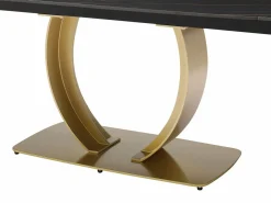 Online Mesa extensible de comedor en cerámica y metal dorado - Efecto mármol negro - OLIFIA Mesa Extensible|Mesa De Comedor