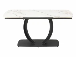Outlet Maison Céphy Mesa extensible de comedor en cerámica y metal negro - Efecto mármol blanco - OLIFIA Negro / Blanco
