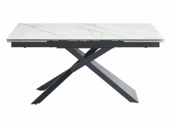 Discount Mesa extensible en cerámica, cristal templado y metal - Efecto mármol blanco y negro - LUMIEL Mesa Extensible|Mesa De Comedor