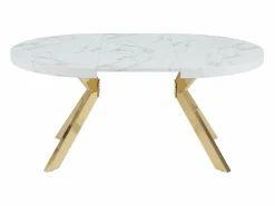 Vente-unique Mesa extensible para 4 a 8 personas de MDF y acero - Efecto mármol blanco y Dorado - KOMONI