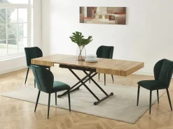Hot Vente-unique Mesa extensible y elevable 2 en 1 de MDF y acero - Natural y negro - MORIALA Negro / Color natural claro