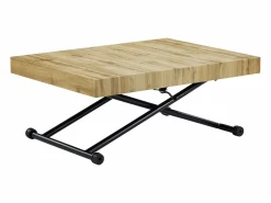 Hot Vente-unique Mesa extensible y elevable 2 en 1 de MDF y acero - Natural y negro - MORIALA Negro / Color natural claro