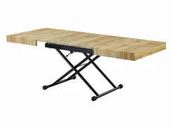 Hot Vente-unique Mesa extensible y elevable 2 en 1 de MDF y acero - Natural y negro - MORIALA Negro / Color natural claro