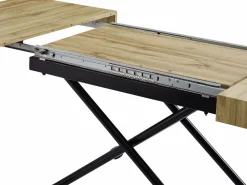 Hot Vente-unique Mesa extensible y elevable 2 en 1 de MDF y acero - Natural y negro - MORIALA Negro / Color natural claro