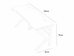Sale Mesa gamer ergonómica de carbono con cables para auriculares y bebidas 160x60cm Sportbot 160 - Blanco