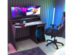 Mesa Gaming Skin Gris/ con Cajón y Gancho para Cascos 90x124x60 cm