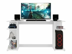 Online Mesa Ordenador Tow 5H Oficina, Contemporáneo , 3 Estantes y Torre Blanco
