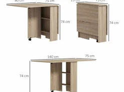 Discount Homcom Mesa plegable cocina madera natural 75x140x74 cm Marru00f3n