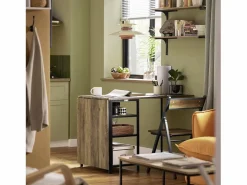 Online Sobuy Mesa Plegable de Almacenaje con 3 Estantes para Comedor Salón Mesa Auxiliar Escritorio Madera Ahorra Espacio FWT62-N ES Color natural claro