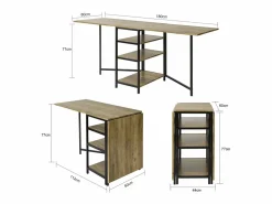 Online Sobuy Mesa Plegable de Almacenaje con 3 Estantes para Comedor Salón Mesa Auxiliar Escritorio Madera Ahorra Espacio FWT62-N ES Color natural claro