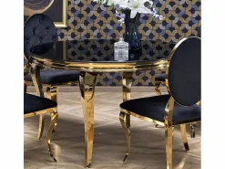 Clearance MSO Mesa redonda de 120 cm con patas doradas y tablero de cristal CANICA Negro
