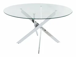 Hot Vente-unique Mesa redonda de comedor 4 plazas de vidrio templado y metal cromado - Transparente - COSIMA Transparente / Plateado
