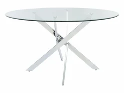 Hot Vente-unique Mesa redonda de comedor 4 plazas de vidrio templado y metal cromado - Transparente - COSIMA Transparente / Plateado