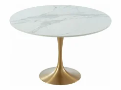 New Mesa redonda de comedor design - 4 comensales - Mármol y metal - Blanco y dorado - NORAH Mesa De Comedor