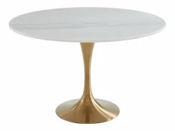 New Mesa redonda de comedor design - 4 comensales - Mármol y metal - Blanco y dorado - NORAH Mesa De Comedor
