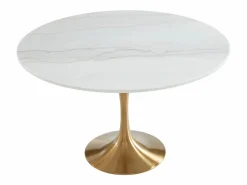 New Mesa redonda de comedor design - 4 comensales - Mármol y metal - Blanco y dorado - NORAH Mesa De Comedor