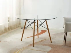 Best Saldosystocks Mesa Redonda de Cristal Templado Tower 120cm. Comedor o Cocina Cambria Topo