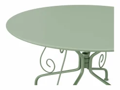 Clearance MYLIA Mesa redonda de jardín D.120 cm de metal tipo hierro forjado - - GUERMANTES de Verde almendra